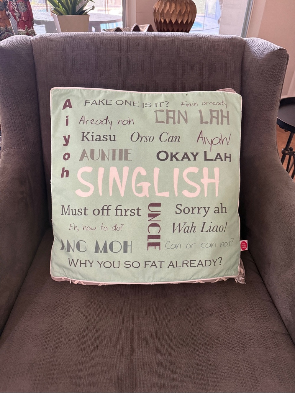 Singlish Graphic Square Pillow Cover - Mint Green 17x17